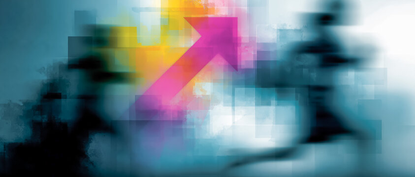 成功へのステップを表現したモダンなビジネス女性素材