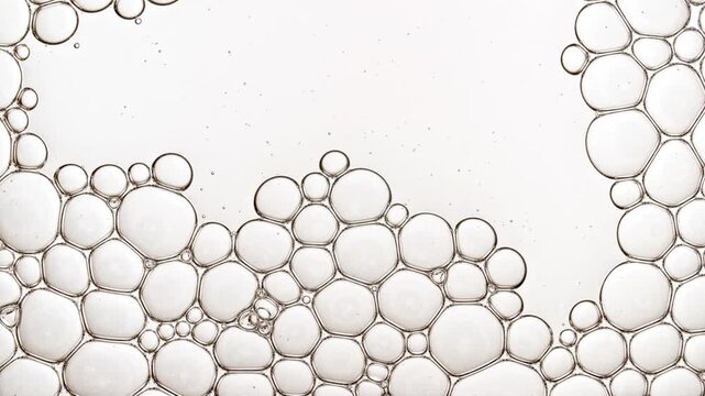 Bubble cluster transparent, cells under a microscope on white background. Gel texture with bubbles, skin care product. Macro Shot of Natural Organic Cosmetics, Medicine. High quality 4k footage