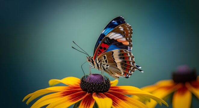 Vibrant butterfly on black eyed susan a stunning display of nature's beauty and insect life