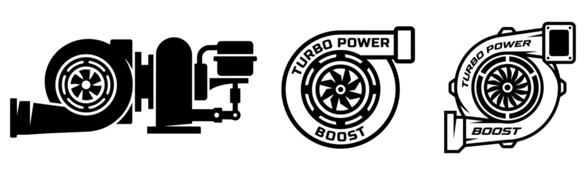 Turbocharger Vector Set: Automotive Performance Turbo Icons and Racing Badges