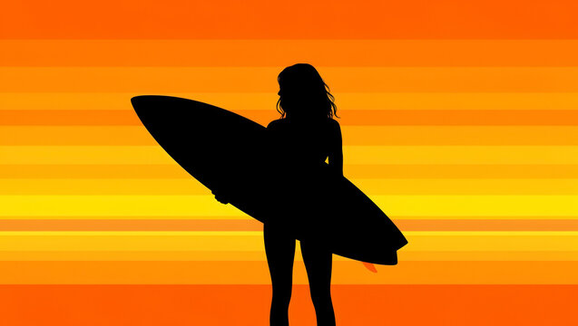 playa, silueta, atardecer, sol, surfista, mujer, mar, verano, vector, la palma, ilustraci&oacute;n, &aacute;rbol, gente, par, tropical, cielo, amor, naturaleza, paisaje, vacaciones, acu&aacute;tico, oce&aacute;no, viajando, fami