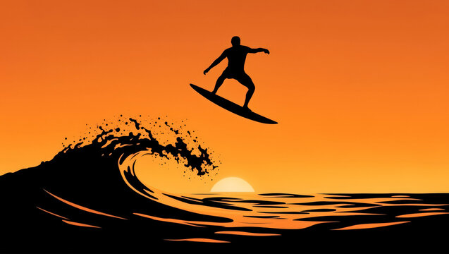 silueta, vector, deporte, ilustraci&oacute;n, acu&aacute;tico, oleaje, playa, surf, mar, verano, abstracta, sol, olas, diversi&oacute;n, gente, baile, dibujos animados, chico, atardecer, surfista, naturaleza