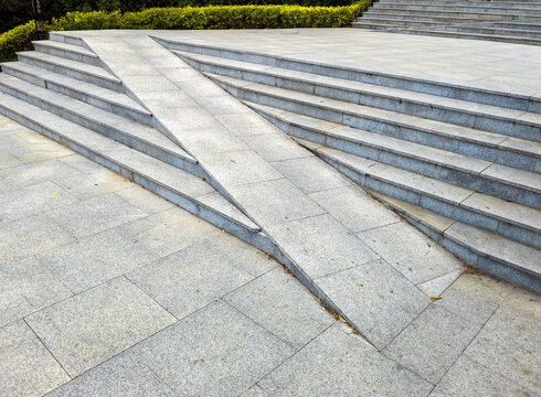 A ramp integrated into the steps of a staircase