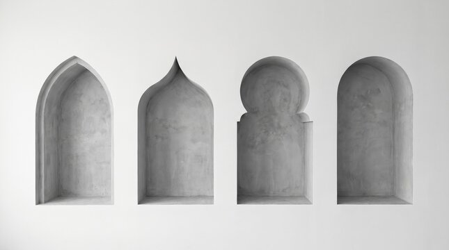 "Architectural wall niches with varied arches, symbolizing tradition, diversity, and aesthetic harmony in design."