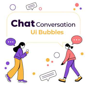 Colorful of two women chatting with speech bubbles conversation