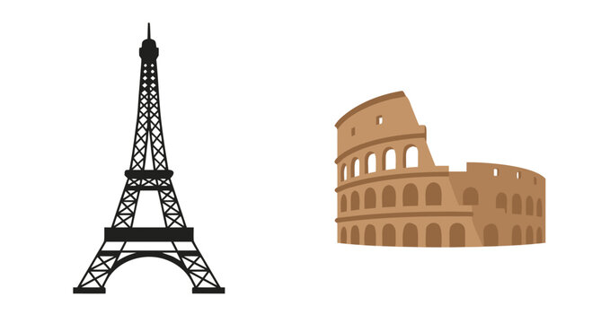 World landmarks mini icons Eiffel Big Ben Colosseum Pyramid