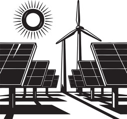 Solar panels and wind turbine renewable energy © NasimaAktar