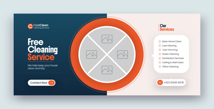 Cleaning service social media facebook cover and web banner template