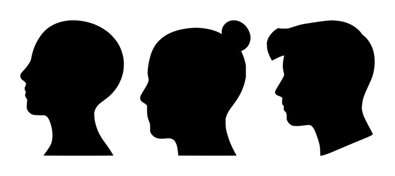 Metaverse avatar head profile set with solid black icon on white background featuring avatar, profile, head, metaverse, icon with black and white and digital