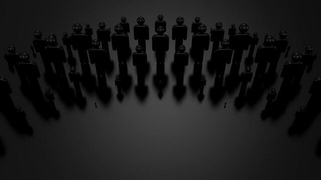 People Form a Wave. Abstract motion, two color, 3d rendering, 4k resolution
