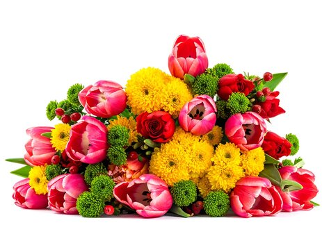 Vibrant Tulips and Chrysanthemum Flower Arrangement.