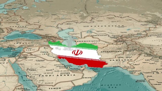 Iran Map with Flag and Explosion Effect &ndash; Middle East Geopolitical Concept