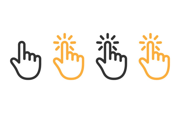 Cursor pointer icons for computer and mobile app interaction, click and touch symbols