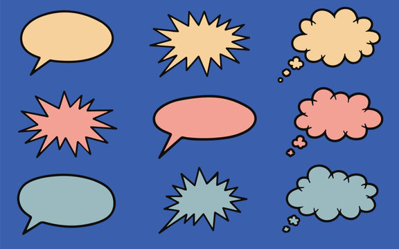 Comic speech bubbles and thought clouds set colorful dialog shapes collection