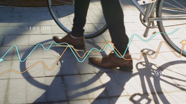 Right foot stepping into wheel shadow man walking past bike waves touching feet for tech data