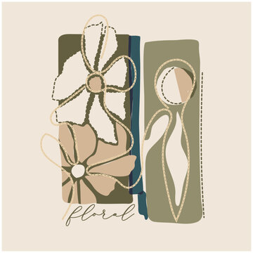 abstract flower print with gold embroidery artwork 