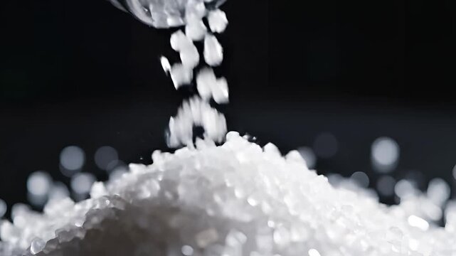 Salt Pouring From Shaker Onto Pile Macro Shot.