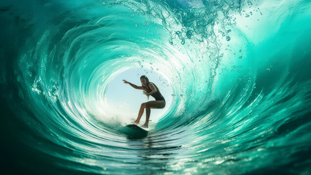 silueta, acu&aacute;tico, mujer, surf, surfista, playa, mar, deporte, ilustraci&oacute;n, vector, abstracta, verano, gente, azul, cielo, oleaje, diversi&oacute;n, brincar, olas, activo, acci&oacute;n, oce&aacute;no, actividad, chico, s
