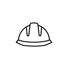 Fototapeta premium Hard hat illustrated as a simple line icon for industrial construction safety manuals, engineering site guides, or building projects.
