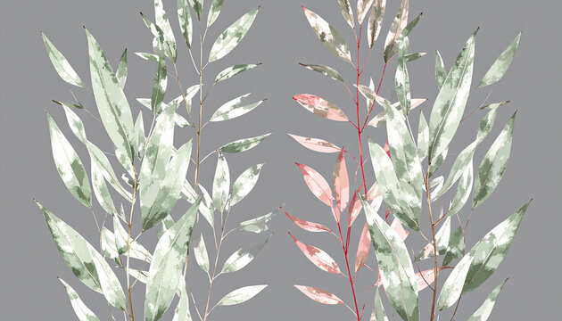 Leafy plant stems painting grey background