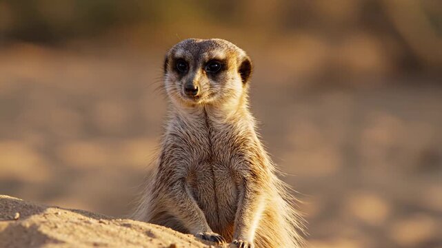 Meerkat Stands Alert on Hind Legs in Savanna