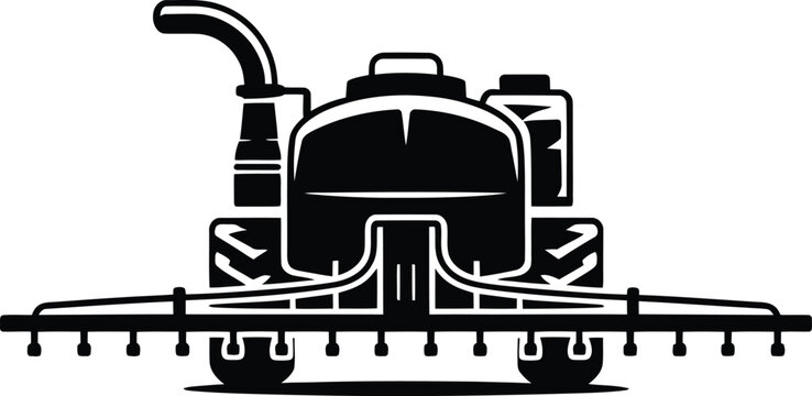 Vector illustration of a modern agricultural sprayer for applying pesticides or fertilizers with black and white weed killer agriculture equipment