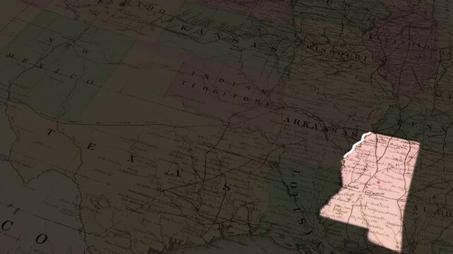 state map highlight on united states vintage map animated map, use for label for geography visuals, news graphics, educational content, and regional. presentation video