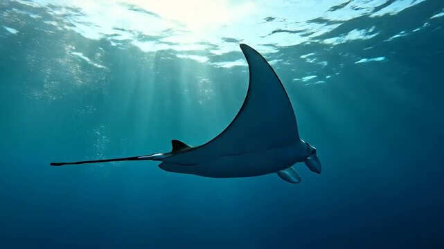 Oceanic Manta Ray Glides Through Sunlit Waters