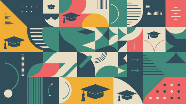 Graduation Abstract Background Vector with Academic Cap and Modern Design