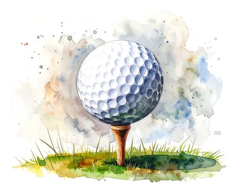 Watercolor golf ball on tee (1)