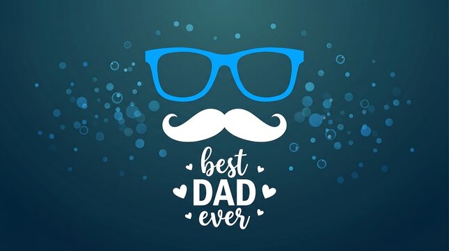 Stylized illustration celebrating the best dad ever with a mustache and glasses graphic.