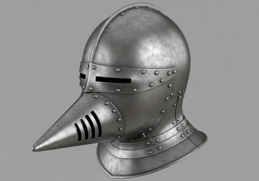 Medieval Houndskull Bascinet Helmet - Knight's Armor on Grey Background