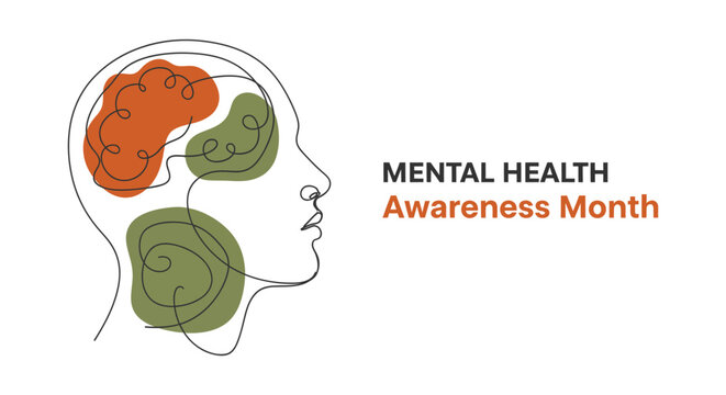 Mental health awareness brain illustration with text overlay
