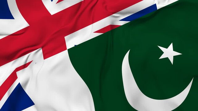 Pakistan vs United Kingdom flag animation seamless loop close-up. 4K
