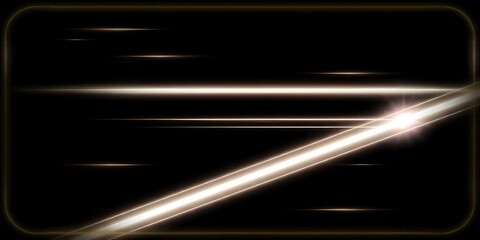 Fototapeta premium A bright light streaks diagonally across a black background with a thin gold border around the edges of the image