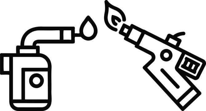 Vector illustration of a blow torch and a propane torch with line art black and white cooking torch crafting equipment ignition combustion
