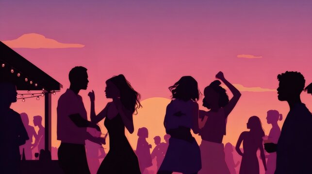 People dancing at sunset outdoor summer party celebration