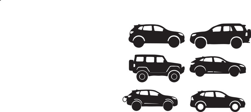 Collection of six different car silhouettes on white background