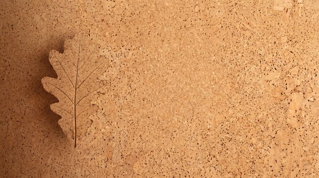 Dried oak leaf on cork board background with copy space