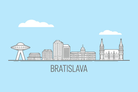 Bratislava city skyline with famous landmarks and buildings  travel and tourism concept
