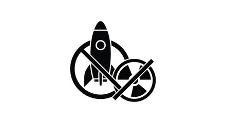 Rocket ship with prohibition symbol black and white silhouette high quality professional detailed modern elegant stylish clean crisp vibrant colorful digital © MDRAMJAN
