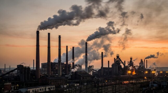 Smoke stacks industrial skyline