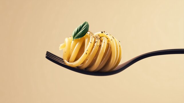 spaghetti fork minimalist overhead editorial advertising premium studio lighting basil parmesan olive oil background elegant