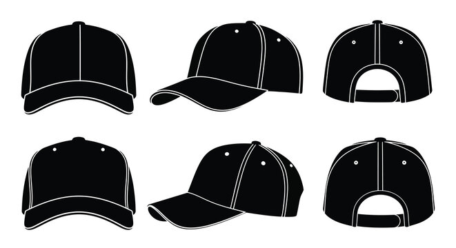 Baseball cap silhouettes black and white vector design