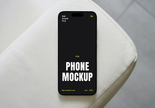 Phone Lying on Leather Pouf Mockup