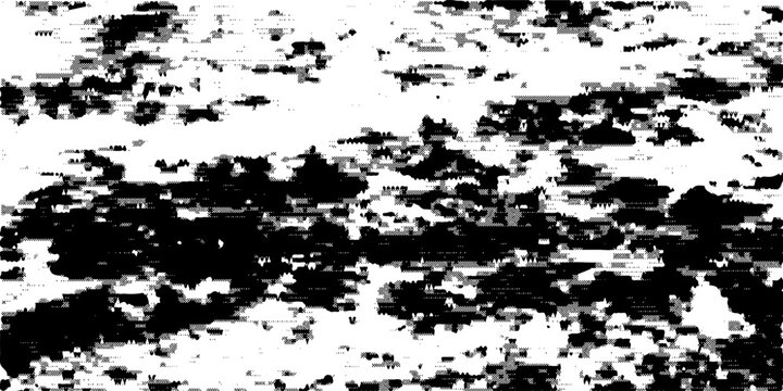 Bitmap pixelated grunge gradient texture. Black and white dither pattern wallpaper. Abstract glitchy pattern. 8 bit video game background. Wide raster backdrop. Retro pixel art Illustration. Vector