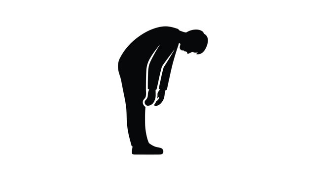 Silhouette of a man bending forward in a respectful pose