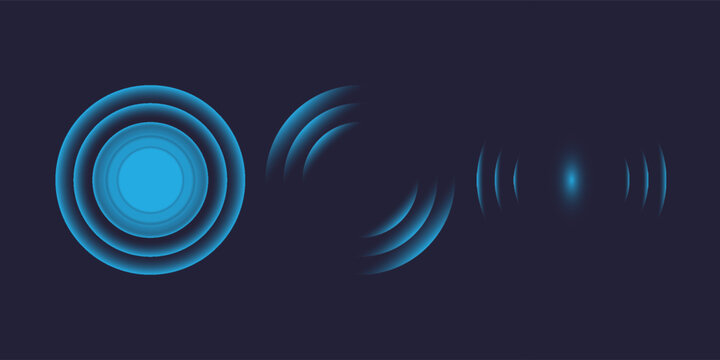 Sound wave. Signal concentric circle. Round light effect. Wifi range. Radio station signal. Water ripple with circle waves. A place or a painful point. Radar screen. Vector effect.
