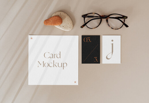 Square Card and Business Card Mockups