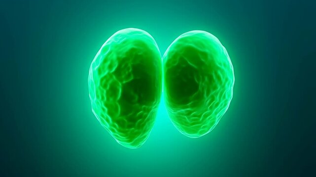 3D liver model glowing - cross-section view. Liver organ slice rotating smoothly. High-definition CGI rendering on green background. Gastroenterology, hepatic function study. Concept of health and